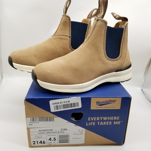 Blundstone 2146 Women Sneaker Chelsea Ankle Boots US 7.5 Suede Sand Beige Navy - Picture 1 of 7